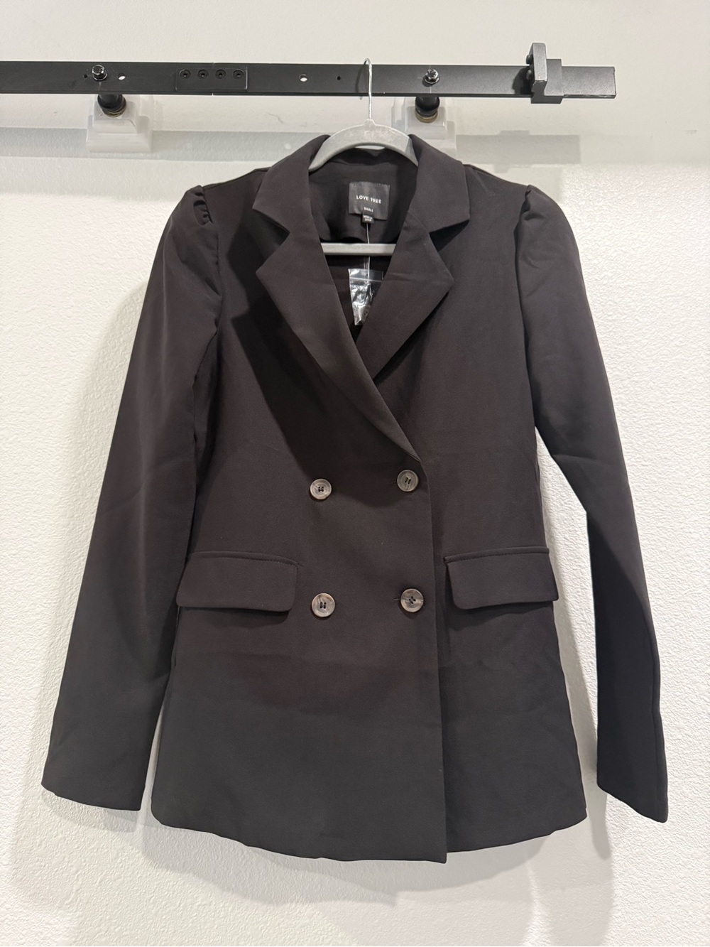 Love Tree Black Double-Breasted Tailored Blazer